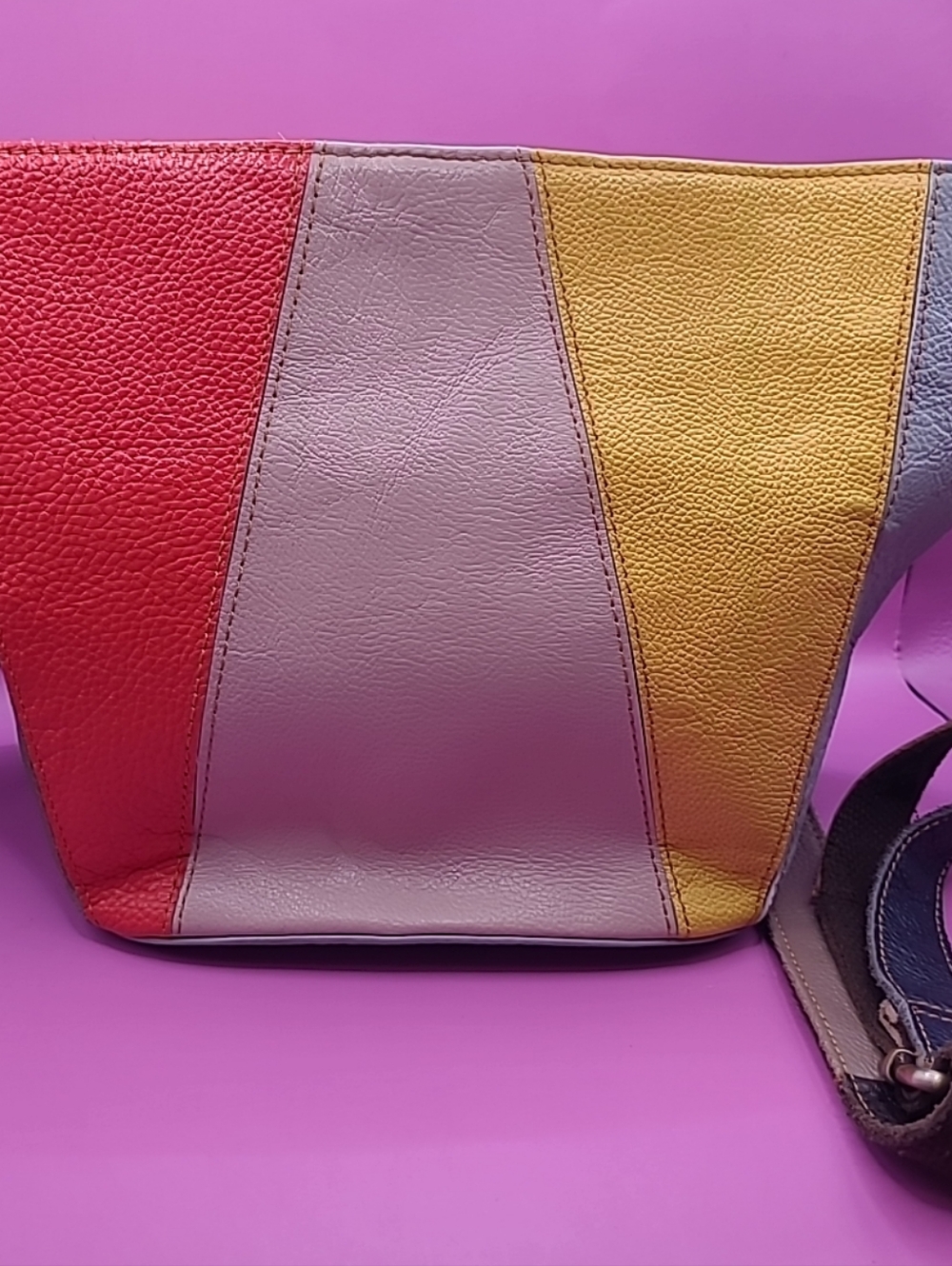 Amerileather Multicolor Panel Leather Crossbody Bag - Colorblock Red, Lavender - Picture 4 of 16